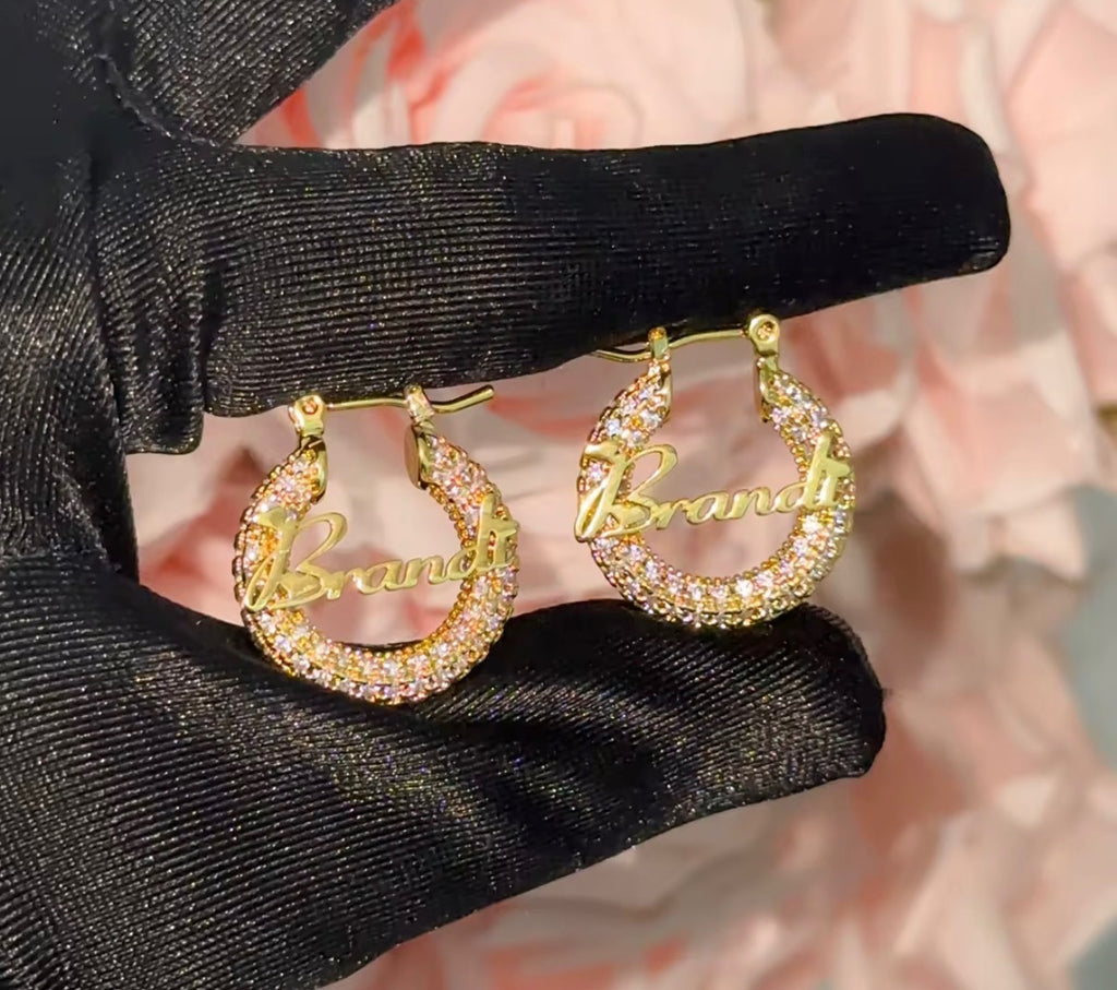 Rhinestone Name Hoops